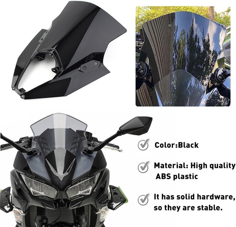 Three T Lirun Windscreen Protector Wind Deflector Windshield Plastic Fairing Black for Kawasaki ER6F Ninja 650 EX-6 2020 2021 2022 2023 - Image 3